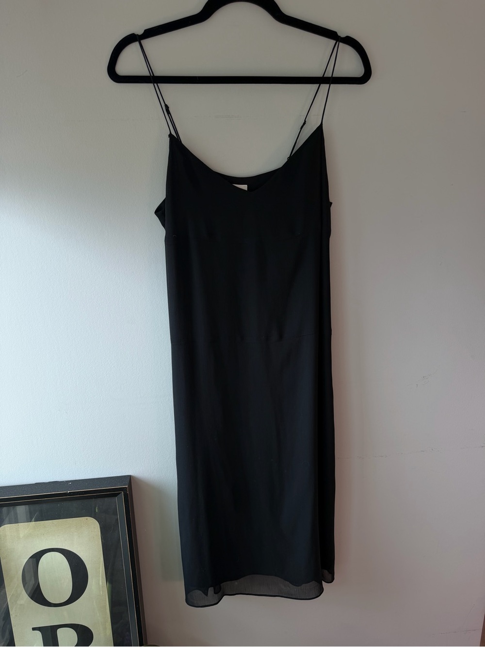 Little Moon Black Midi Slip Dress with Spaghetti Straps